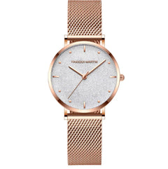 Rose Gold Quartz Watch with Waterproof Mesh Band