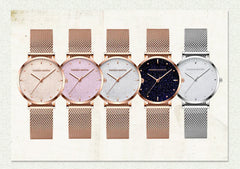 Rose Gold Quartz Watch with Waterproof Mesh Band