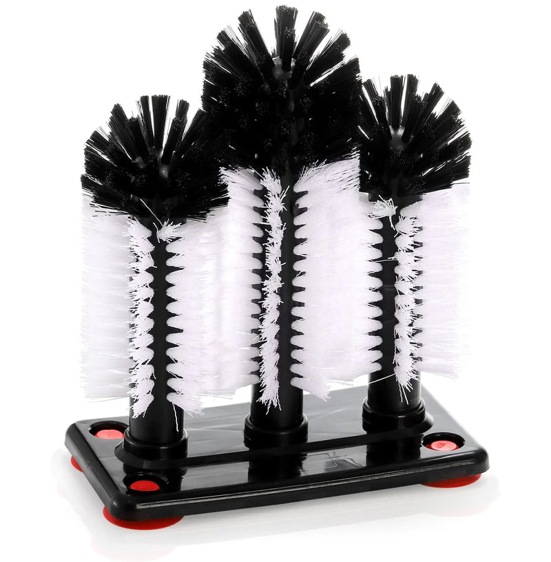 Yesland Water Bottle Cleaning Brush with Suction Base 3 Head Removable Glass Cup Washer Bristle Brush Cleaner for Long Leg Cup Beer Cup Red Wine Glass Bar Kitchen Sink Home Tools