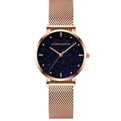 Rose Gold Quartz Watch with Waterproof Mesh Band