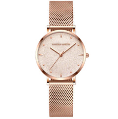 Rose Gold Quartz Watch with Waterproof Mesh Band
